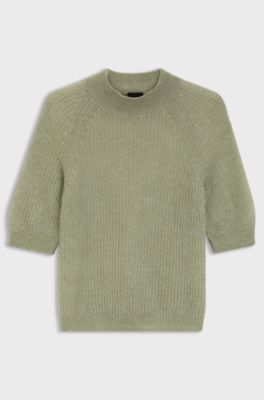 Knitted sweater in a ribbed alpaca blend, Light Green