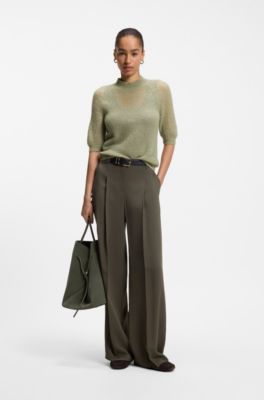 Knitted sweater in a ribbed alpaca blend, Light Green