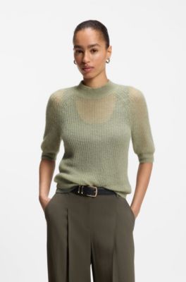 Knitted sweater in a ribbed alpaca blend, Light Green
