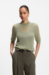 Knitted sweater in a ribbed alpaca blend, Light Green