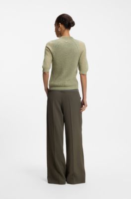 Knitted sweater in a ribbed alpaca blend, Light Green