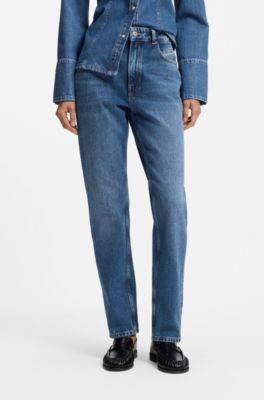 Regular-Fit Jeans aus mitteldunklem Denim mit softem Peach-Touch, Dunkelblau