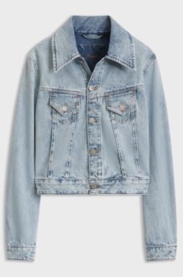 Slim trucker jacket with marble-wash denim, Light Blue
