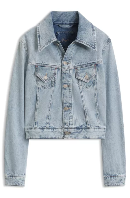 Slim trucker jacket with marble-wash denim