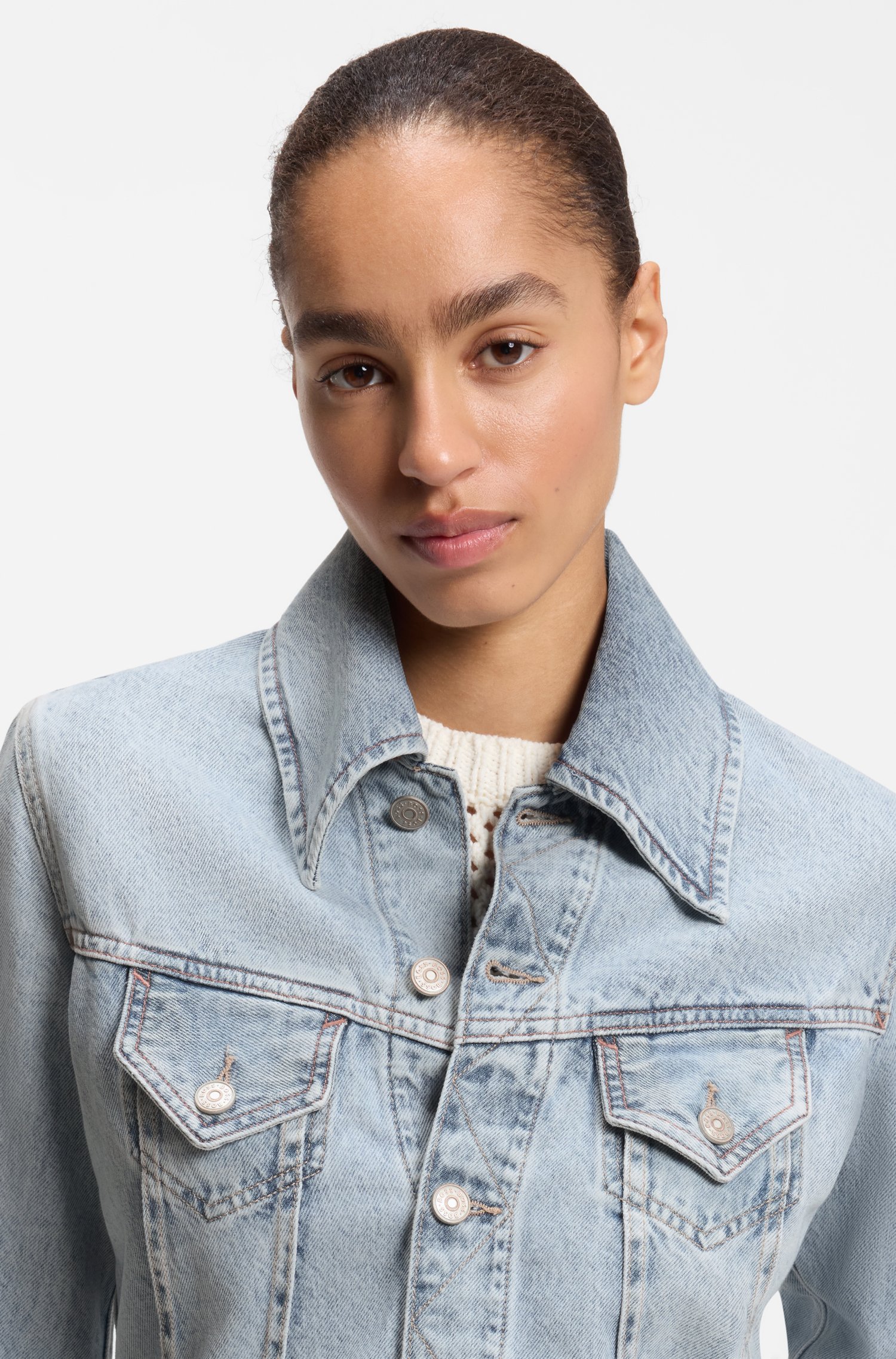 Boss Slim trucker jacket with marble-wash denim jackor dam – bild 3