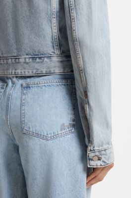Slim trucker jacket with marble-wash denim, Light Blue