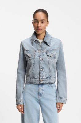 Slim trucker jacket with marble-wash denim, Light Blue