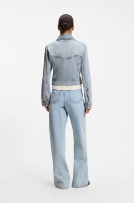 Slim trucker jacket with marble-wash denim, Light Blue