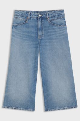 Mid-rise cropped jeans in relaxed fit, Blue