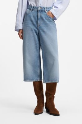 Mid-rise cropped jeans in relaxed fit, Blue