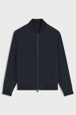 Slim-fit jacket in micro-patterned stretch fabric, Dark Blue