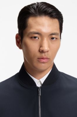 Slim-fit jacket in micro-patterned stretch fabric, Dark Blue