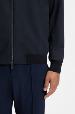 Slim-fit jacket in micro-patterned stretch fabric, Dark Blue