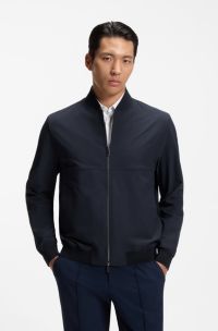 Veste Slim en tissu stretch &agrave; micro motif, Bleu fonc&eacute;