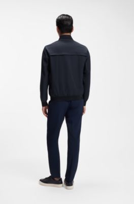 Slim-fit jacket in micro-patterned stretch fabric, Dark Blue