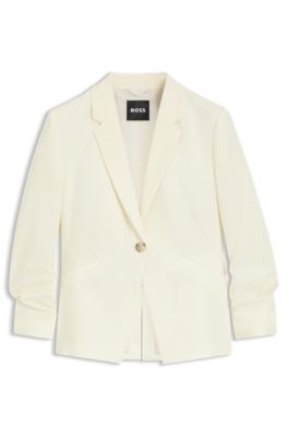 Slim-fit blazer in Japanese crepe with ruched sleeves, Light Yellow
