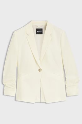 Slim-fit blazer in Japanese crepe with ruched sleeves, Light Beige