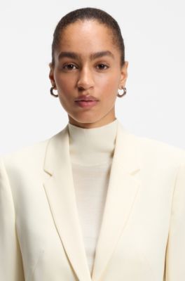 Slim-Fit Blazer aus japanischem Krepp mit gerafften &Auml;rmeln, Hellbeige
