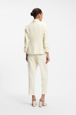 Slim-fit blazer in Japanese crepe with ruched sleeves, Light Yellow
