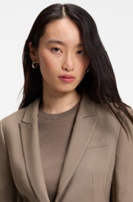Slim-fit blazer in stretch gabardine, Light Brown