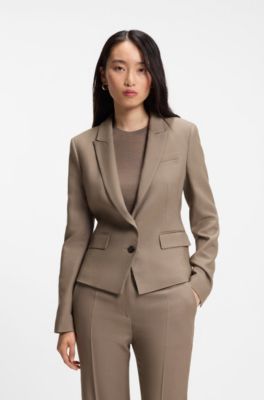 Slim-fit blazer in stretch gabardine, Light Brown