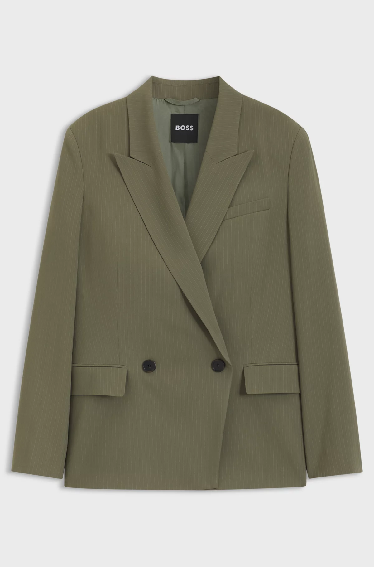 Regular-fit blazer in pinstripe stretch crepe, Khaki