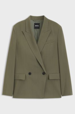 Regular-fit blazer in pinstripe stretch crepe, Khaki