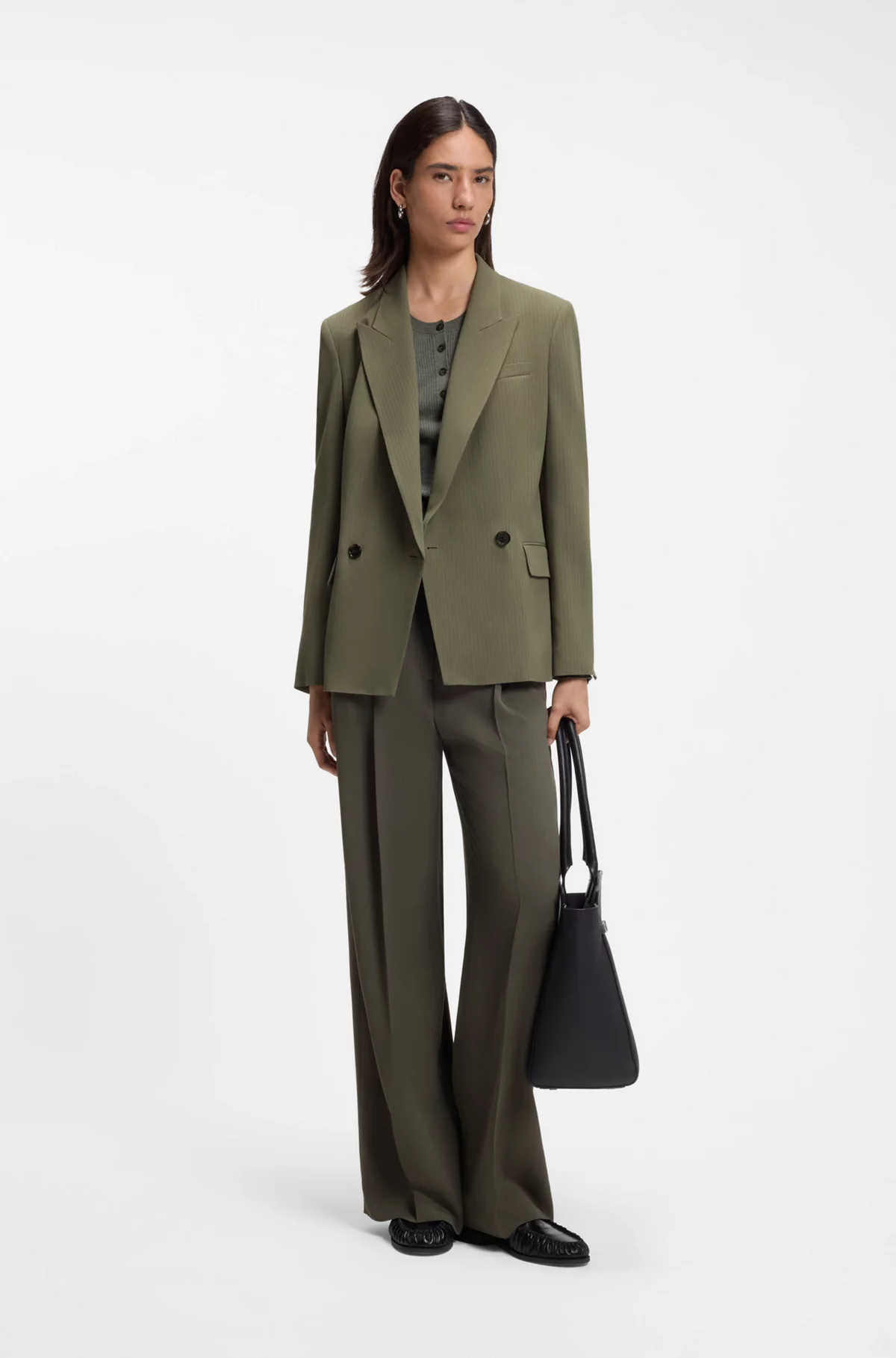 Regular-fit blazer in pinstripe stretch crepe, Khaki