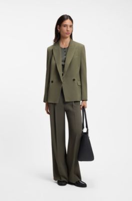 Regular-fit blazer in pinstripe stretch crepe, Khaki
