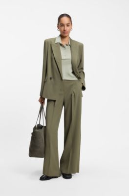 Regular-fit blazer in pinstripe stretch crepe, Khaki