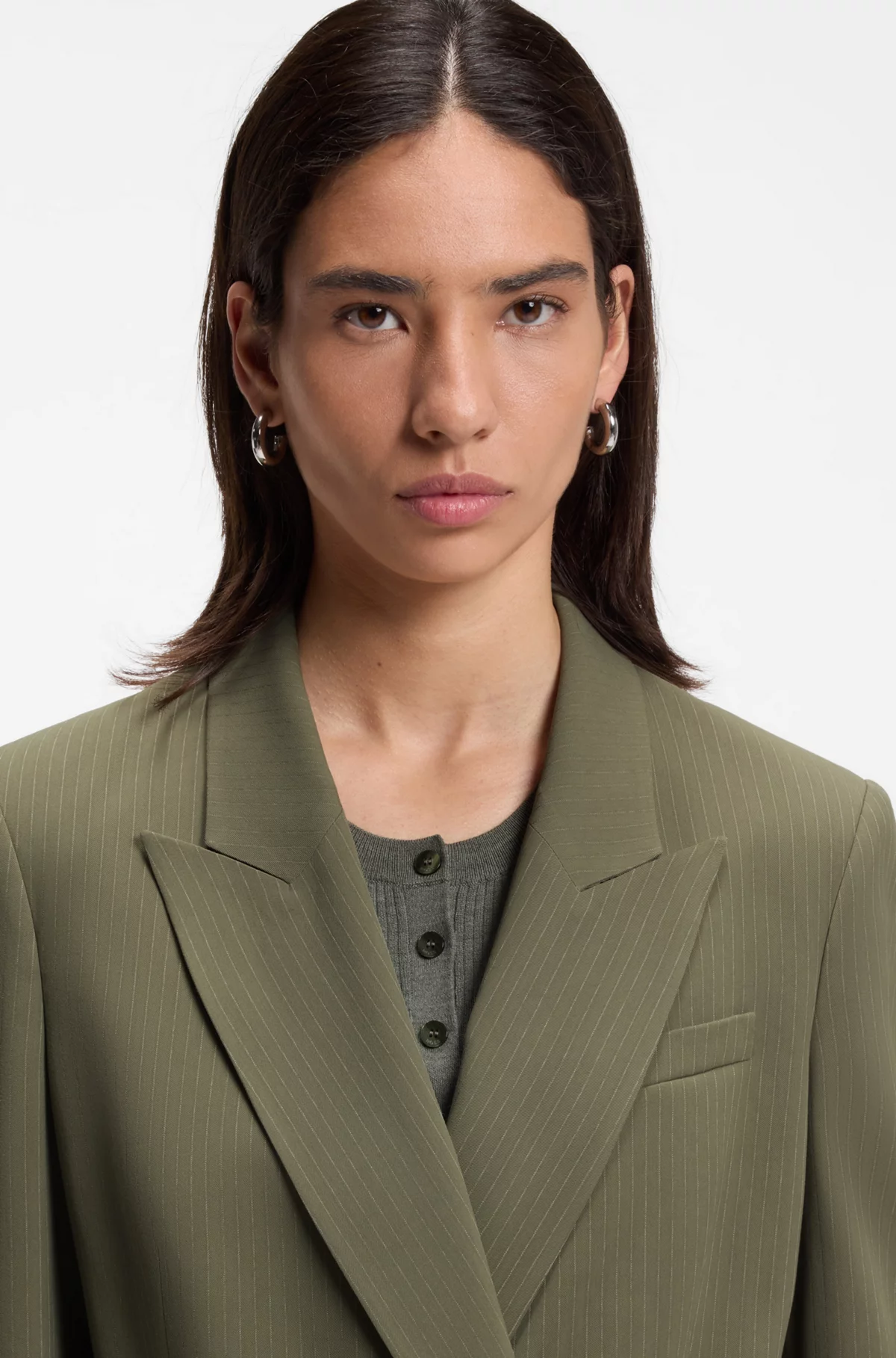 Regular-fit blazer in pinstripe stretch crepe, Khaki