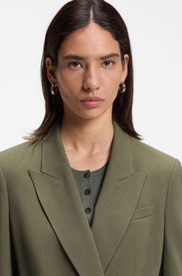 Regular-fit blazer in pinstripe stretch crepe, Khaki