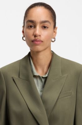 Regular-fit blazer in pinstripe stretch crepe, Khaki