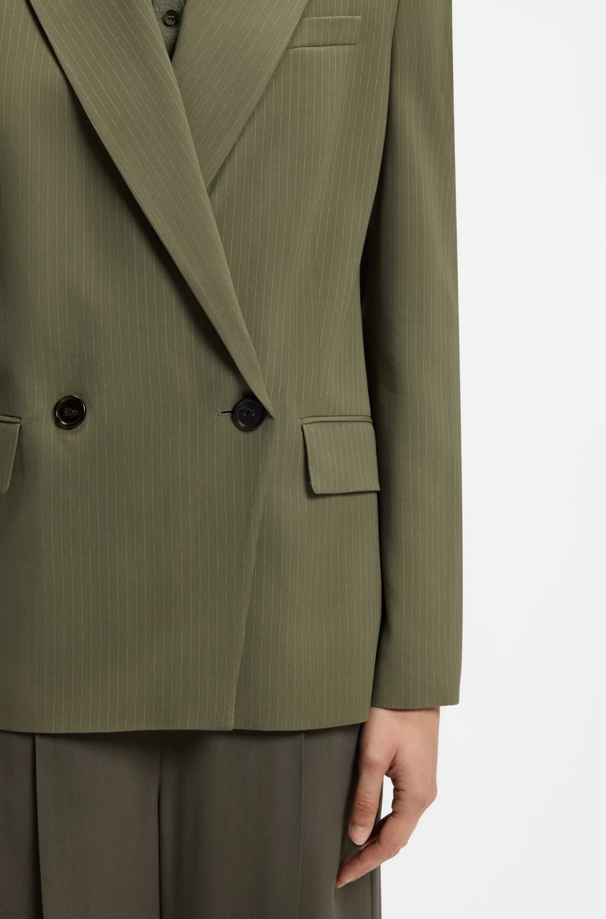 Regular-fit blazer in pinstripe stretch crepe, Khaki