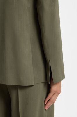 Regular-fit blazer van stretchcr&ecirc;pe met krijtstrepen, Kaki