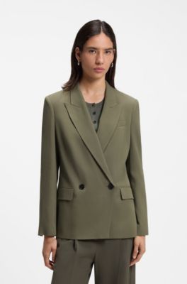Regular-fit blazer in pinstripe stretch crepe, Khaki
