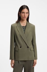 Regular-fit blazer in pinstripe stretch crepe, Khaki