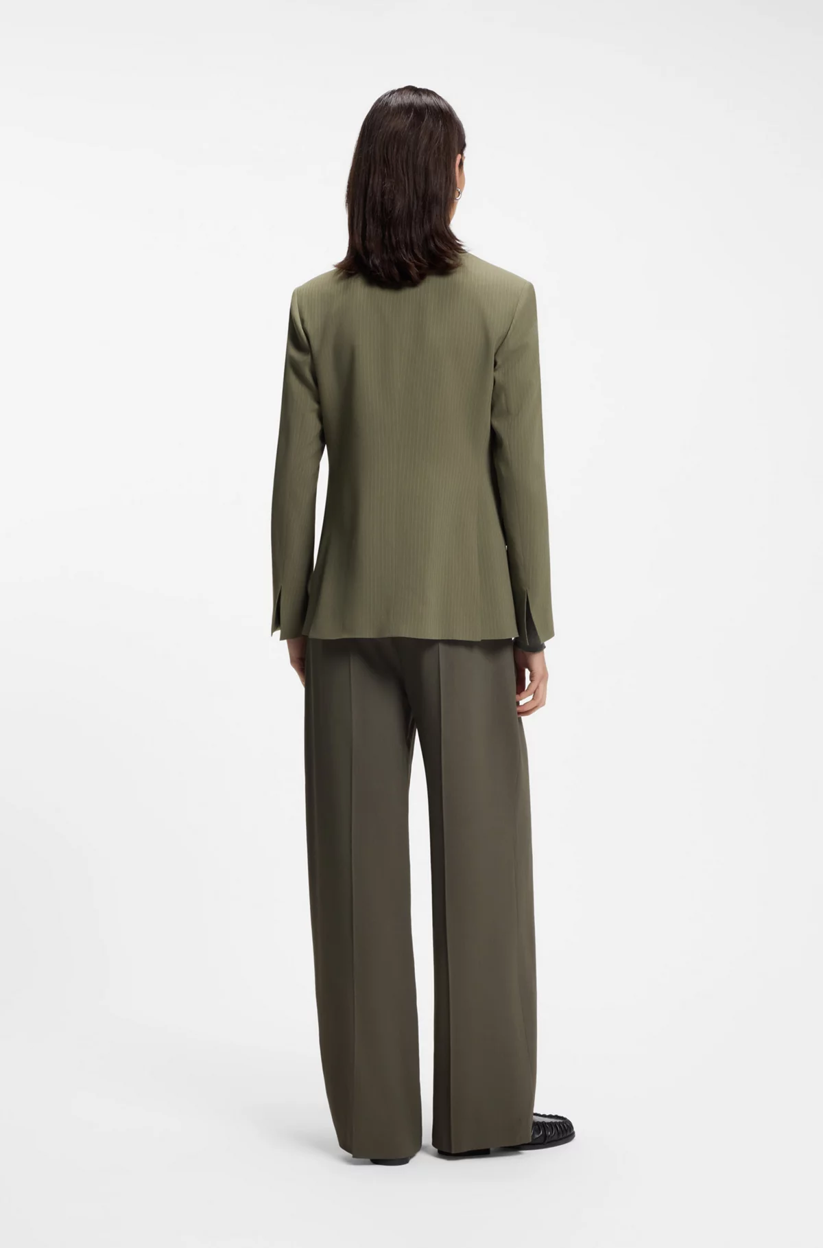 Regular-fit blazer in pinstripe stretch crepe, Khaki