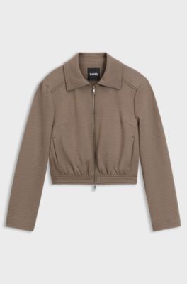Regular-fit patterned blazer in stretch jersey, Brown