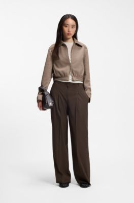 Regular-fit patterned blazer in stretch jersey, Brown
