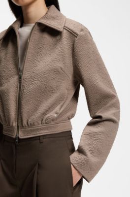 Regular-fit patterned blazer in stretch jersey, Brown