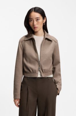 Regular-fit patterned blazer in stretch jersey, Brown