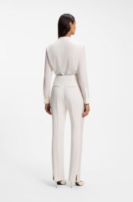 Straight-fit trousers in matte fabric, Natural