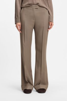 Flared-fit trousers in stretch gabardine, Brown