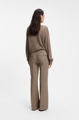 Flared-fit trousers in stretch gabardine, Brown