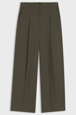 Regular-fit trousers in pinstripe stretch crepe, Dark Green