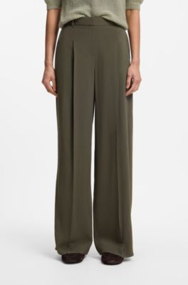 Regular-fit trousers in pinstripe stretch crepe, Dark Green