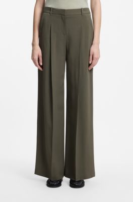 Regular-fit trousers in pinstripe stretch crepe, Dark Green