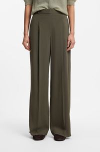 Regular-fit trousers in pinstripe stretch crepe, Dark Green