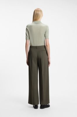 Regular-fit trousers in pinstripe stretch crepe, Dark Green